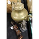 Persian brass coffee pot, with a gadrooned cover above a bulbous body, on a stepped foot, 29cm high,