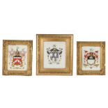 Three framed heraldic crests, to include Woodroffe, Chester and a larger example with a dragon about