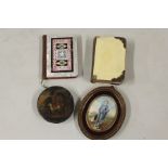 Works or art, to include a 19th Century papier mache snuff box with a scene of figures on horseback,
