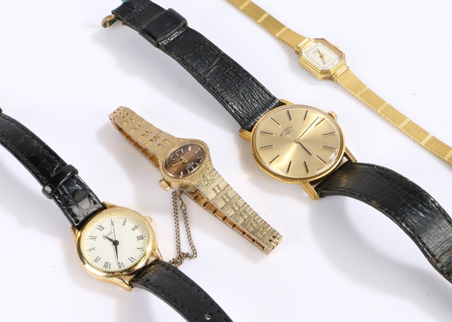 Gentlemans and ladies Rotary gold plated wrist watches, both manual wound, Oris ladies gilt quartz