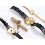 Gentlemans and ladies Rotary gold plated wrist watches, both manual wound, Oris ladies gilt quartz