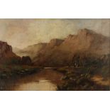 19th Century British school, River landscape, indistinctly signed oil on canvas, 60cm x 39cm
