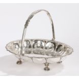 Silver plated cake basket, the beaded handle initialled WJC, the body with beaded border and