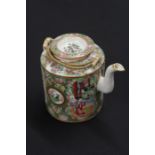 Chinese Canton enamel porcelain teapot, decorated with figures and foliate scrolls