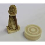 Small 19th Century ivory box, together with an unusual 19th Century figure, (2)