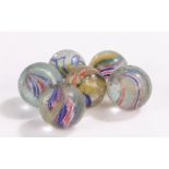 Collection of six 19th Century glass marbles, to include Latticinio core swirls, size range 20mm