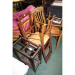Oak stick stand, three bedroom chairs, dining chair (5)