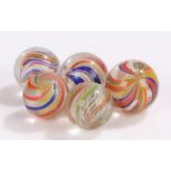 Collection of five 19th Century glass marbles, to include Latticinio core swirls, size range 16mm to