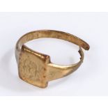 9 carat gold signet ring, the head with feint monogram, band cut, 3.1g
