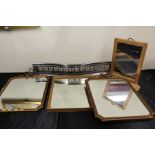 Pair of wall mirrors together with another, a shelved mirror and a steel fender, (5)