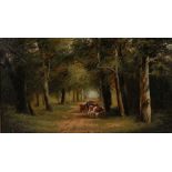 C Wright (Late 19th Century) A drover with cattle in a wooded lane, signed oil on canvas, 49cm x