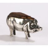 Edwardian novelty silver pincushion in the form of a pig, marks rubbed, maker Adie & Lovekin Ltd,