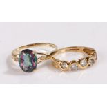 9 carat gold mystic topaz and diamond ring, size N together with a 9 carat gold ring, the wavy