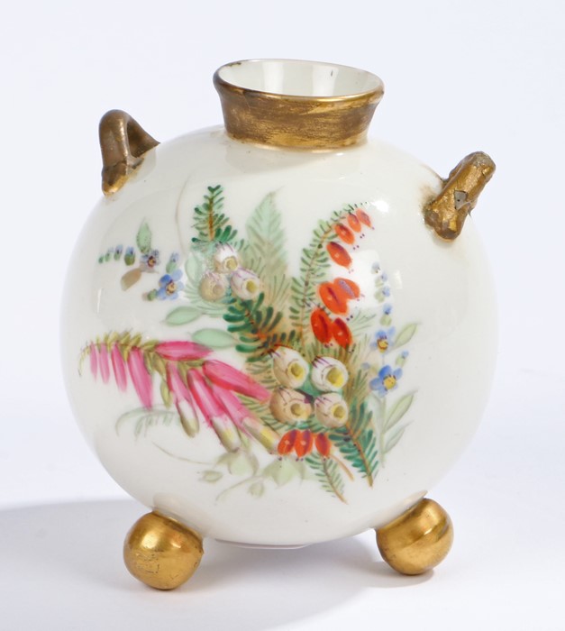 Royal Worcester spherical vase, the twin-handled body decorated with floral sprays on a white