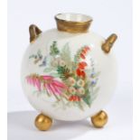 Royal Worcester spherical vase, the twin-handled body decorated with floral sprays on a white