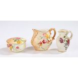 Royal Worcester, to include two pieces of blush ware and a flower decorated jug, (3)