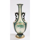 Hadley's Worcester pedestal vase, the body with gilt decorations on a cream and green coloured