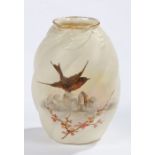 Grainger & Co Royal Worcester porcelain ovoid vase, the body decorated with a moulded spiral twist