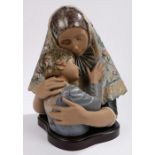 Lladro porcelain bust, of large size, of a lady clutching a boy, No 497 decorated by Ruiz, 40cm