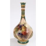 Late 19th Century Hadley's Worcester porcelain bell vase of ovoid form, decorated with foliage and