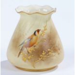 Royal Worcester baluster vase, the blush ivory ground decorated with a bird amid floral sprays below