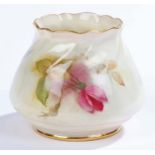 Royal Worcester ovoid footed vase, the body decorated with roses on a sky blue and cream ground,