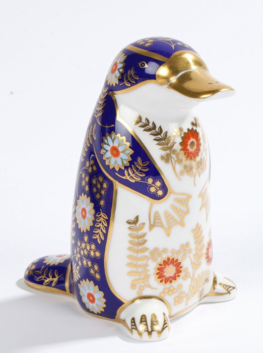 Royal Crown Derby paperweight, 'Duck-Billed Platypus', marked to the base with a gold stopper,