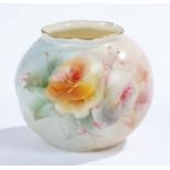 Royal Worcester ovoid vase, the spirally twisted body decorated with roses and a gilt rim, marked to