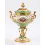 Royal Crown Derby porcelain vase and cover, in green and white with gilt swags and foliate