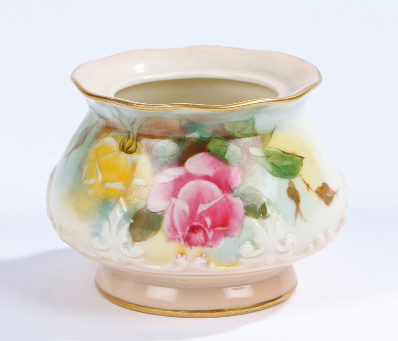 Royal Worcester pedestal vase, the body decorated with roses on a sky blue and yellow ground, the - Image 2 of 2