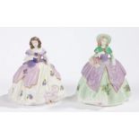 Two Coalport figurines, the 'Fairest Flowers' series, consisting of 'Violet' and 'Heather', one with