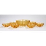 Art Deco amber glass dessert set, consisting of serving bowl and six dessert bowls (7)No visible