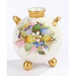 Royal Worcester spherical vase, the twin-handled body decorated with floral sprays on a white