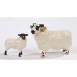 Two Beswick England porcelain figures, one in the shape of a ram and the other in the shape of a