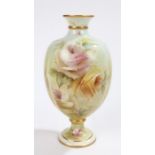 Royal Worcester China Works vase, the waisted gilt lined neck above a bulbous body with rose