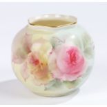 Grainger & Co Royal Worcester ovoid vase, the spirally twisted body decorated with roses, marked