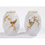 Pair of Grainger & Co Royal Worcester porcelain ovoid vases, the bodies decorated with a moulded