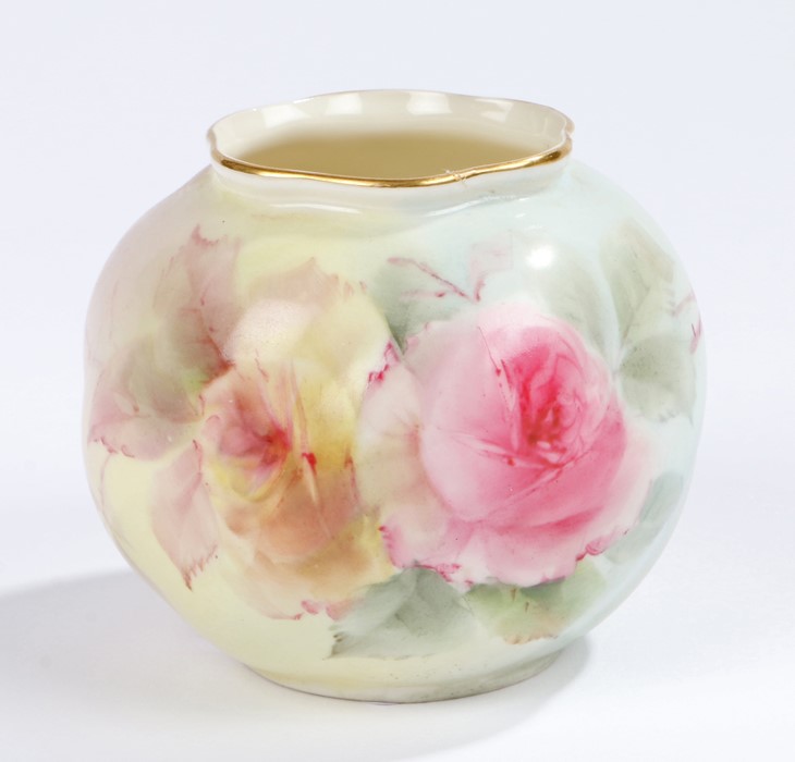 Grainger & Co Royal Worcester ovoid vase, the spirally twisted body decorated with roses, marked - Image 2 of 2