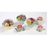 Two Adderley China floral baskets, Karl Ens dish and cover with rose form finial, two Karl Ens