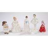 Five Royal Doulton figures, HN3731 Ballet Class, HN4117 Melody, HN2996 Amanda, HN3212 Christmas