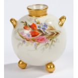 Royal Worcester spherical vase, the twin-handled body decorated with floral sprays on a white