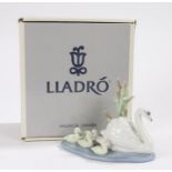 Lladro porcelain figure, 'Follow Me', depicting a swan with four cygnets, boxed and marked to the