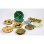 Copeland cabbage leaf plates, together with six berry and leaf French plates, four Czechoslovakia