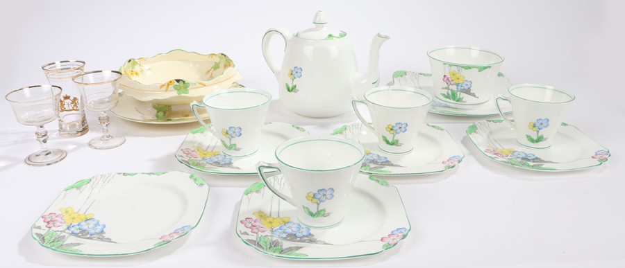 Heathcote China part tea service, together with a Crown Ducal salad bowl and dish and three glasses