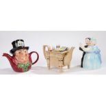 Three porcelain novelty teapots, to include the Mad Hatter by Tony Wood, a Dancing couple and the