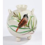 Royal Worcester spherical vase, the twin-handled body decorated with a bird and a butterfly