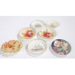 Collection of Royal Worcester dishes, consisting of an ivory ground pin dish of shaped oval form