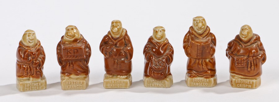 Wade porcelain set of six Monks including Brother Benjamin, Crispin, Francis, Peter, Abbot, and