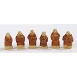 Wade porcelain set of six Monks including Brother Benjamin, Crispin, Francis, Peter, Abbot, and