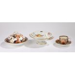 Crown Derby porcelain muffin dish and cover, together with a tea cup and saucer and a Copeland Pot